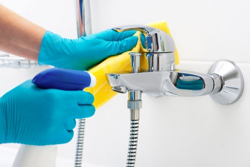 Cleaning technician preparing equipment before a scheduled visit