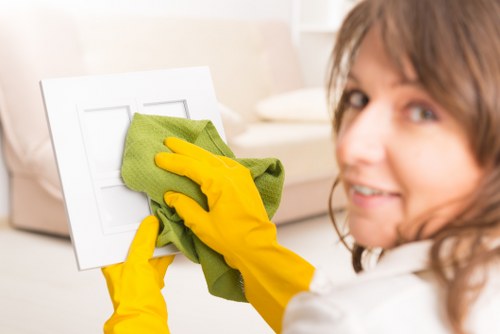 Carpet cleaners completing work in a safe and orderly manner